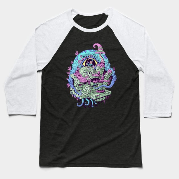 MONSTER RUIN Baseball T-Shirt by DOODLESKELLY